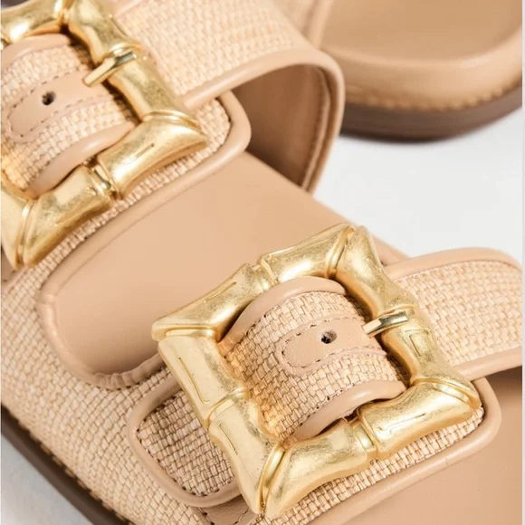 SCHUTZ Enola Natural Sporty Slide Sandals Women's Gold Buckle Sandals Size 8.5 - Picture 7 of 11